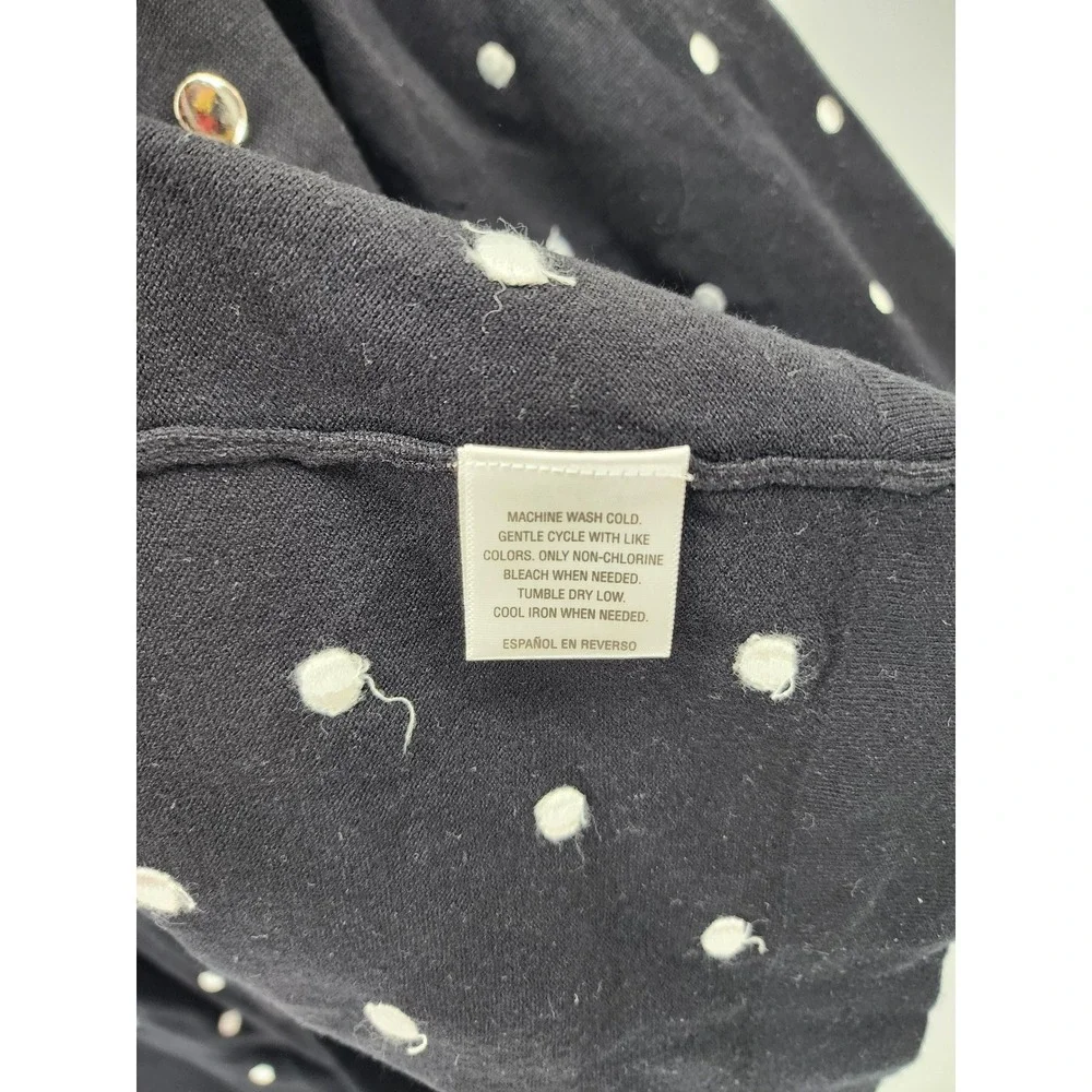 Charter‎ Club Womens XL Navy Blue Black Polka Dot Button Front Cardigan Sweater